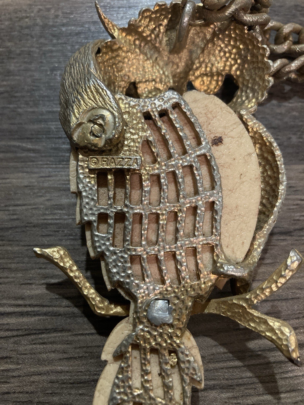 Vintage 1970’s Bashful Owl Necklace by Luca Razza Gold Tone Chain Pendant