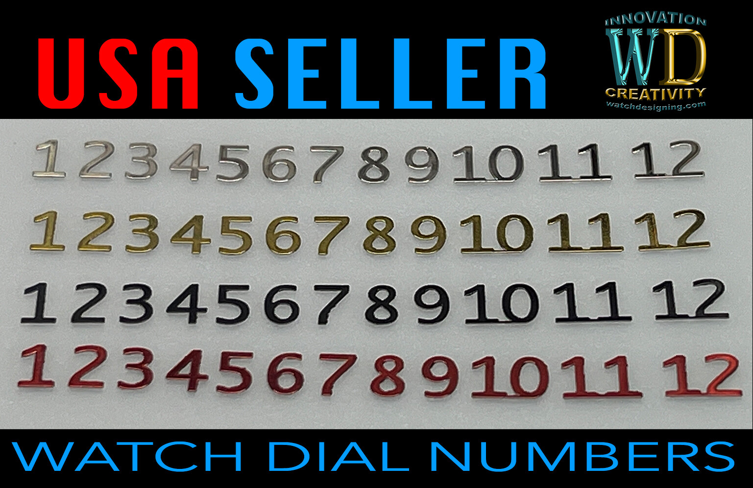 Watch Dial Hour Markers Numbers Numerals Small Red Silver Gold Black adhesive