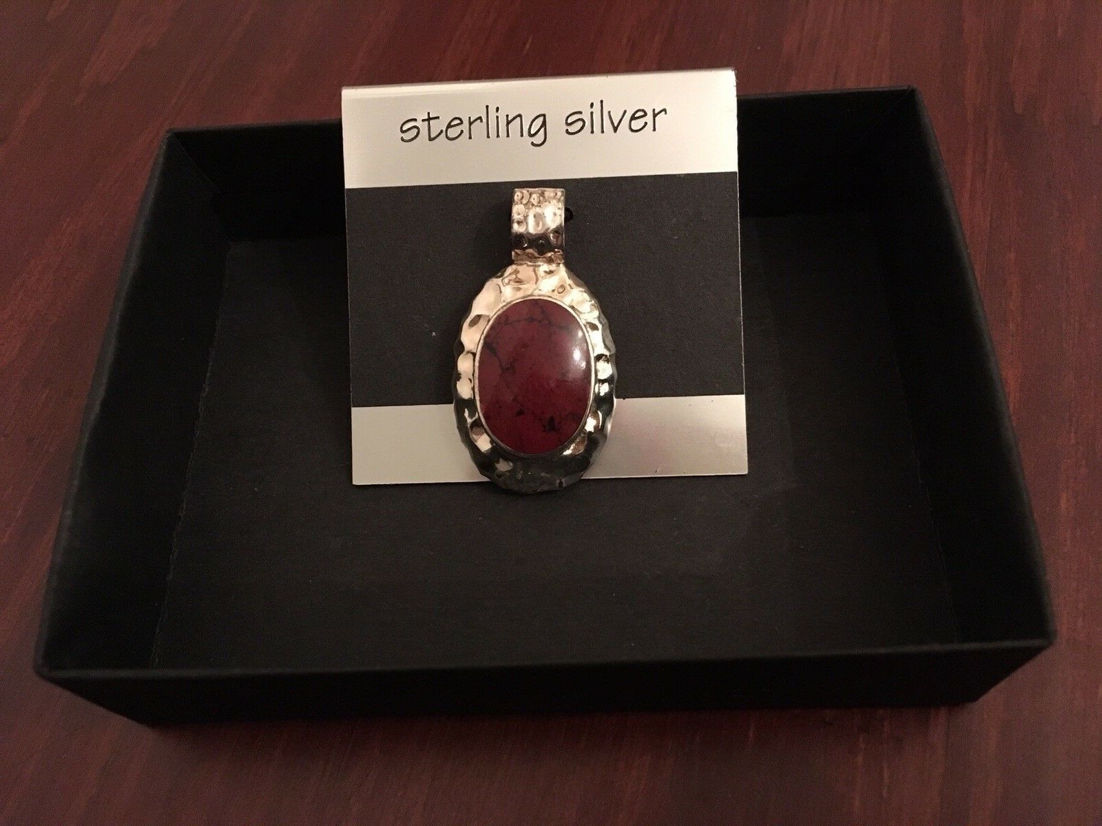 NWT Red Jasper Oval Pendant in Sterling Silver Genuine Natural Gemstone +Gif Box