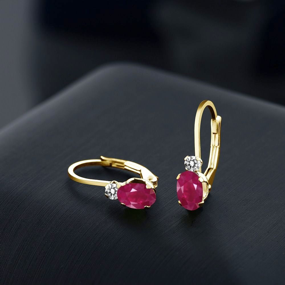 14K Yellow Gold Ruby and Diamond Earrings For Women (1.27 Cttw, Gemstone