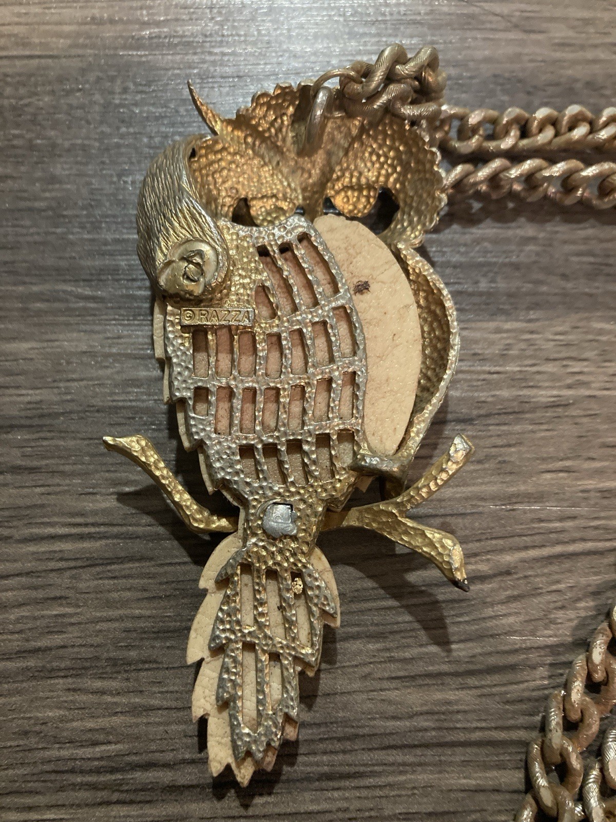 Vintage 1970’s Bashful Owl Necklace by Luca Razza Gold Tone Chain Pendant