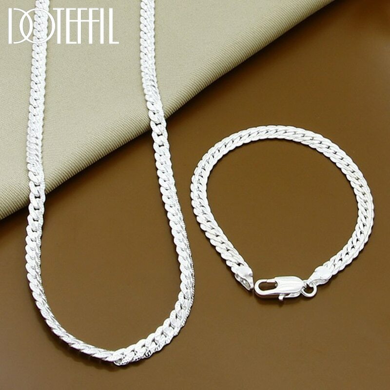 Conjunto De Collar Y Pulsera De Plata De Ley 925 Para Hombre Y Mujer Cadena Lujo
