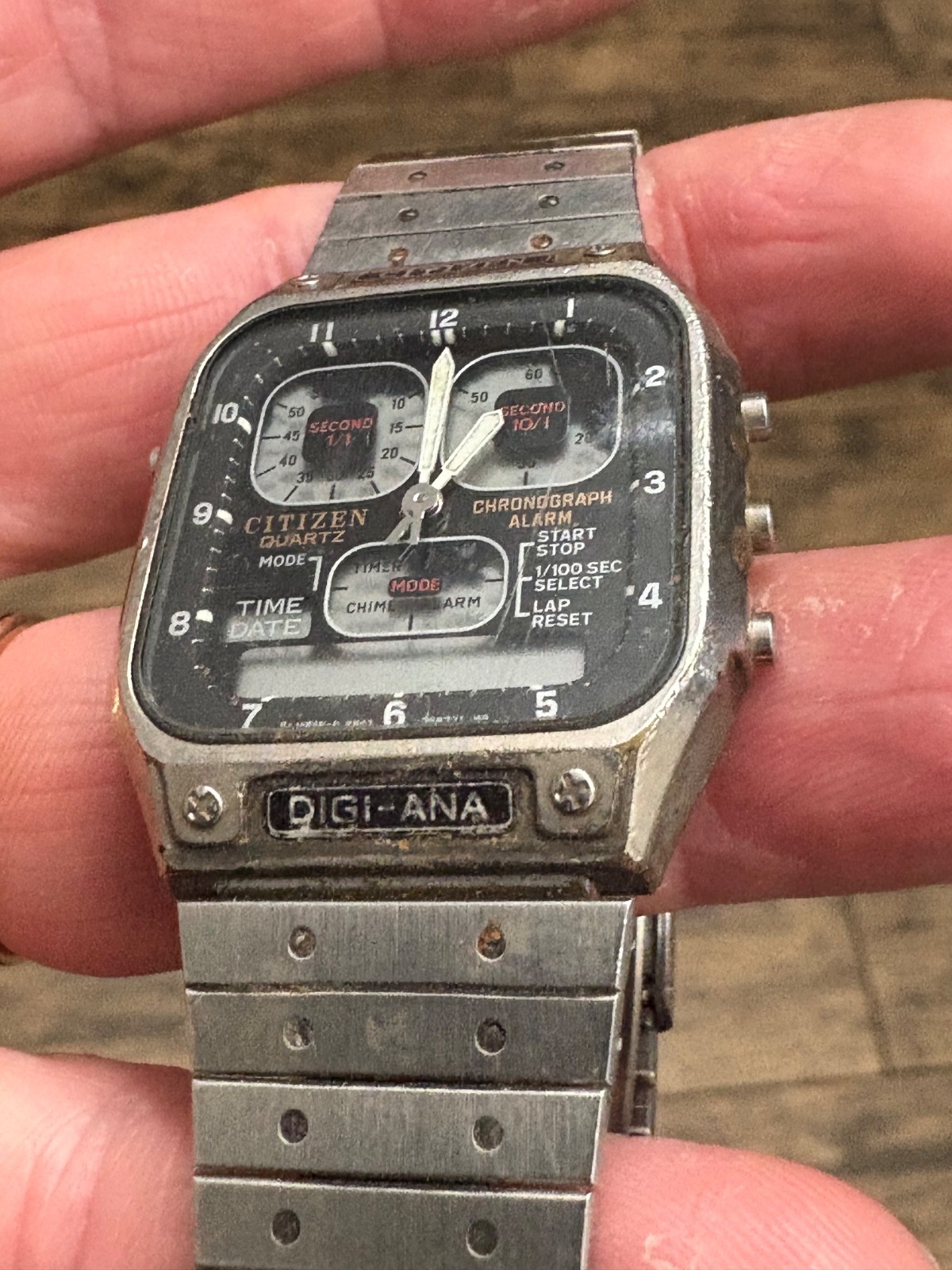 Vtg Mens Citizen 8943 Jet Boy Robot Face Digi-Ana Watch & Orig Band Parts Repair