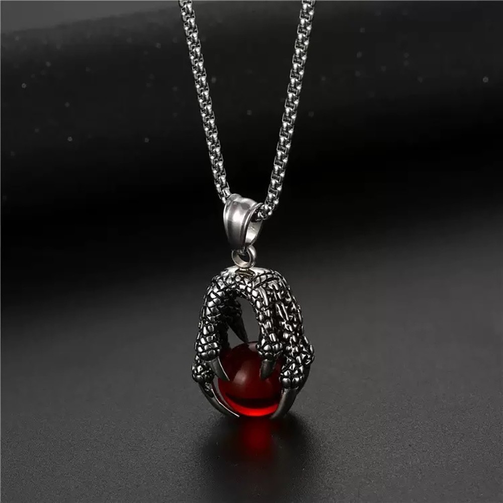 MENDEL Mens Daenerys Red Dragon Ball Claw Necklace Pendant Chain Stainless Steel