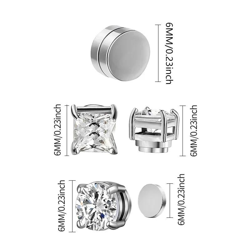 1/3pairs 6mm Crystal Magnetic No-pierce Stainless Steel Stud Earrings for Men Pu