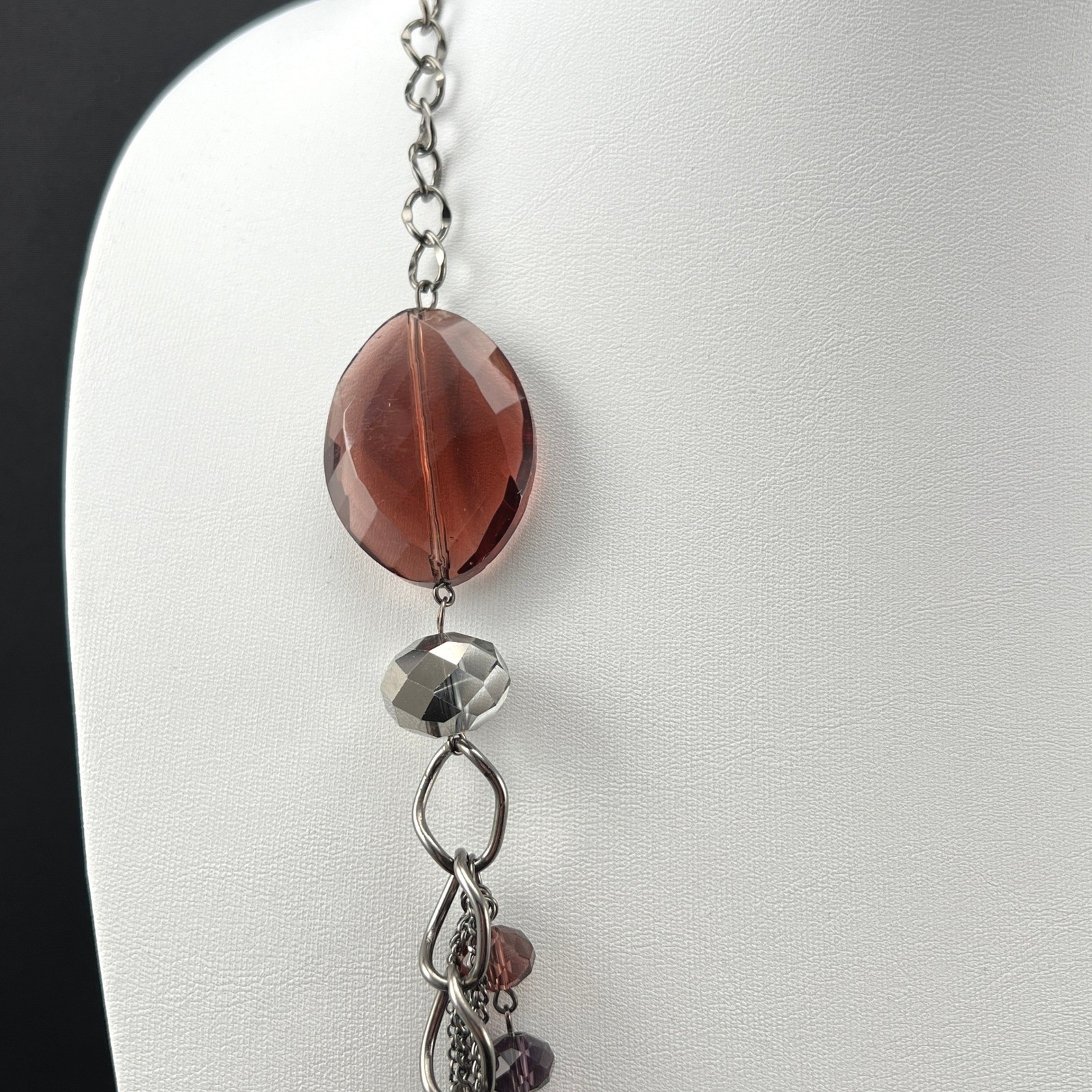 Long Layered Necklace Multi Strand Gunmetal Purple Grey Statement 34″