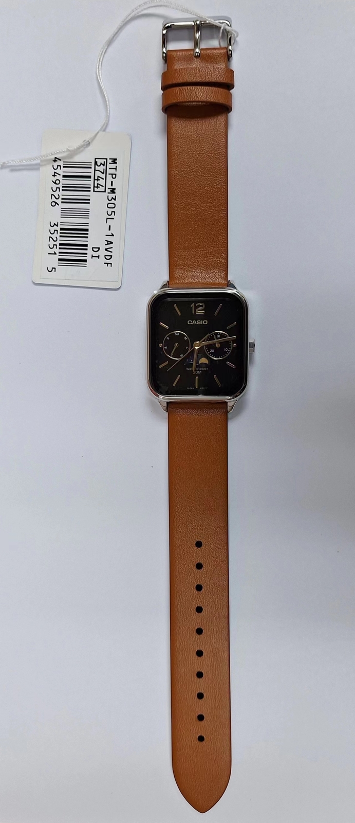 Casio MTP-M305L-1A Moon Phase Quartz Brown Leather Band Men’s Watch MTPM305L1A