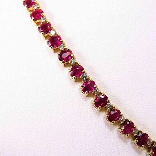 66.10 CT Oval Cut Red Ruby 14k Yellow Gold Over Tennis Necklace 16″ 935 Silver