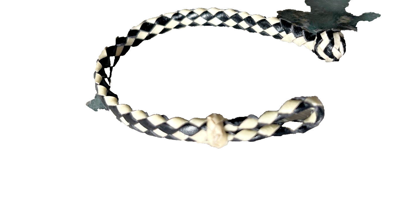 Western Mens Bracelet 7 7/8 x 3/8 in Flat Braid Leather Knot Cowgirl Blk White