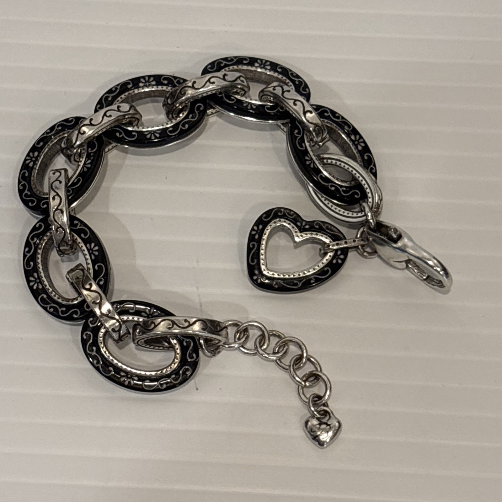Brighton Metro Bracelet Heart Charm Reversible SilverPlate Black Adjus Link Gift