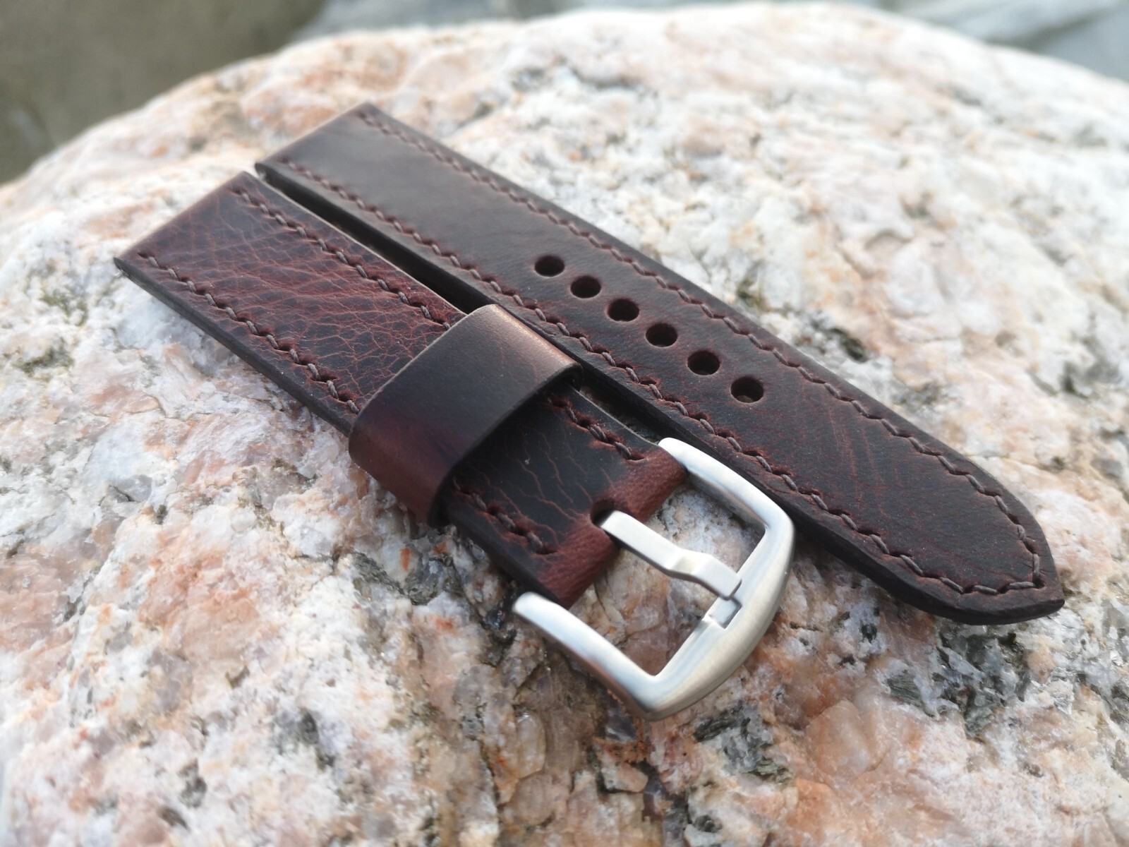 Dark Brown Italian Leather Watch Strap: 18 to 24 mm: Handmade in the UK