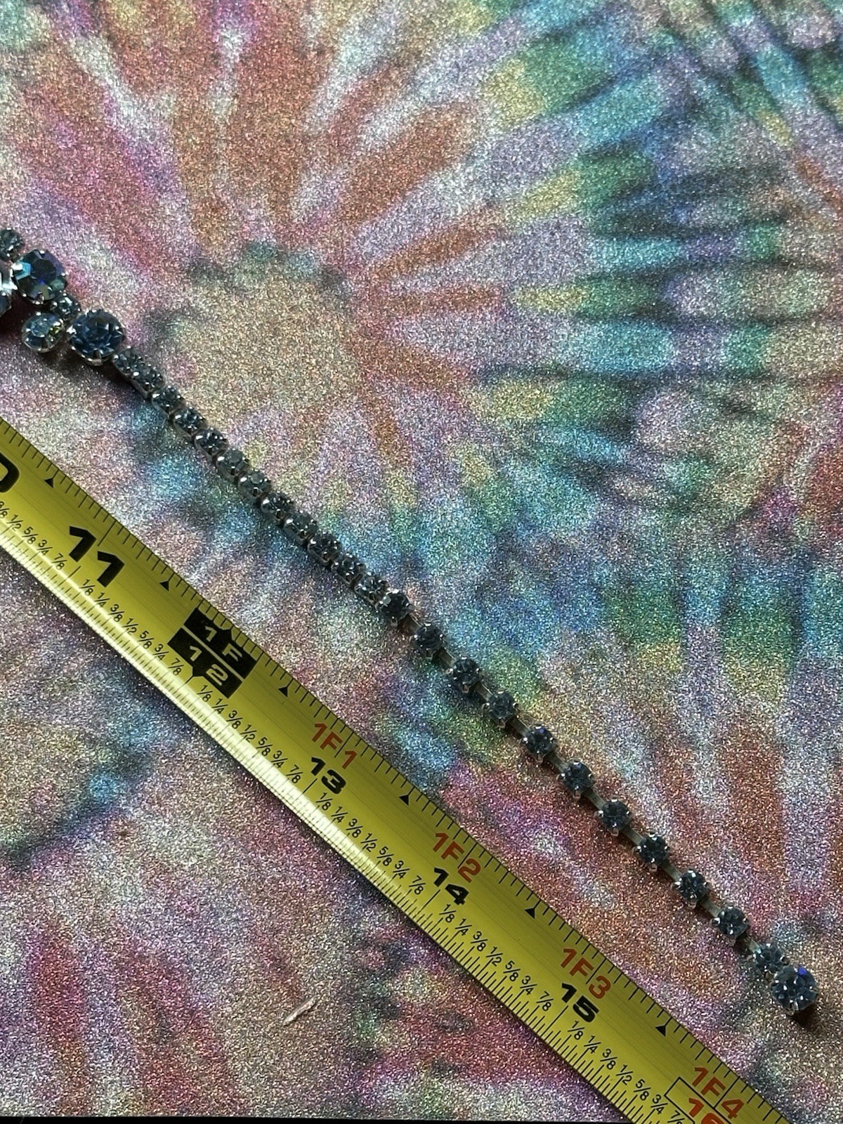 VTG Weiss Light Blue Rhinestones Floral Necklace 16”, 60s