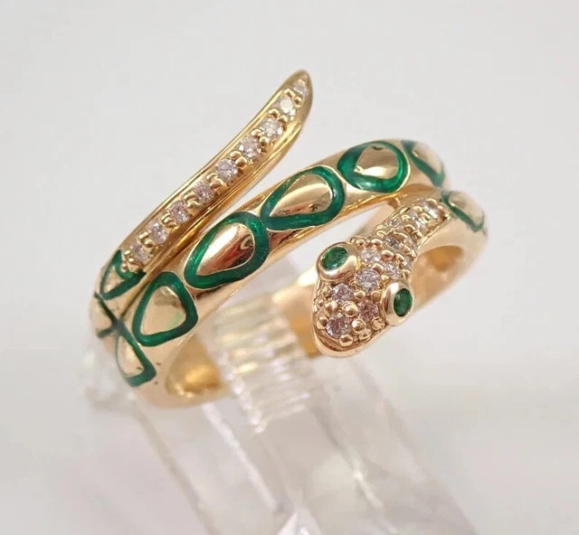 0.50Ct Round Cut Real Moissanite Snake Engagement Ring 14K Yellow Gold Plated