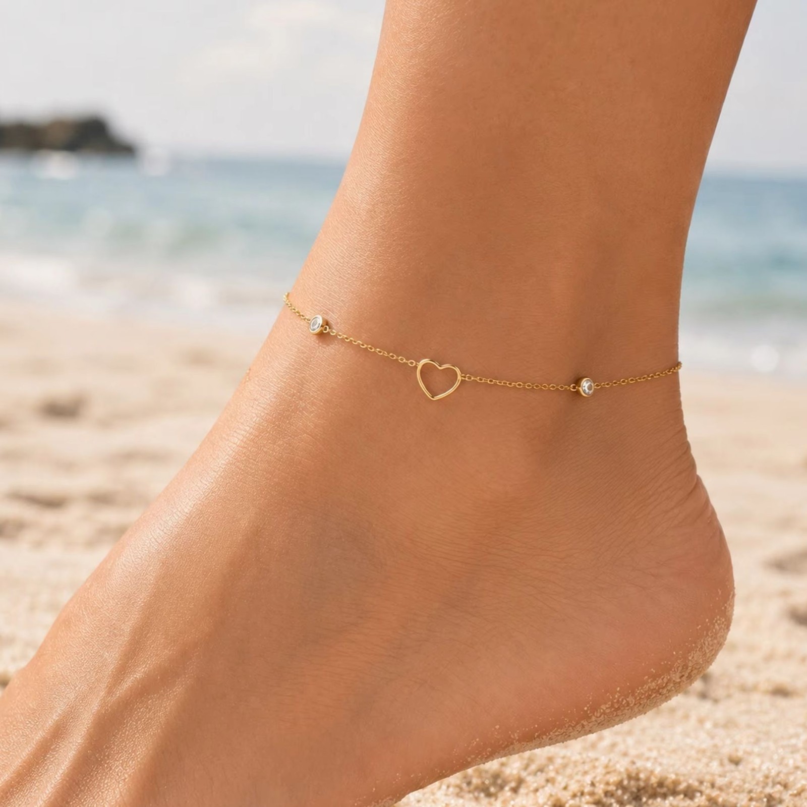 Hollow Love Heart Anklet for Women Stainless Steel Waterproof Foot Jewelry