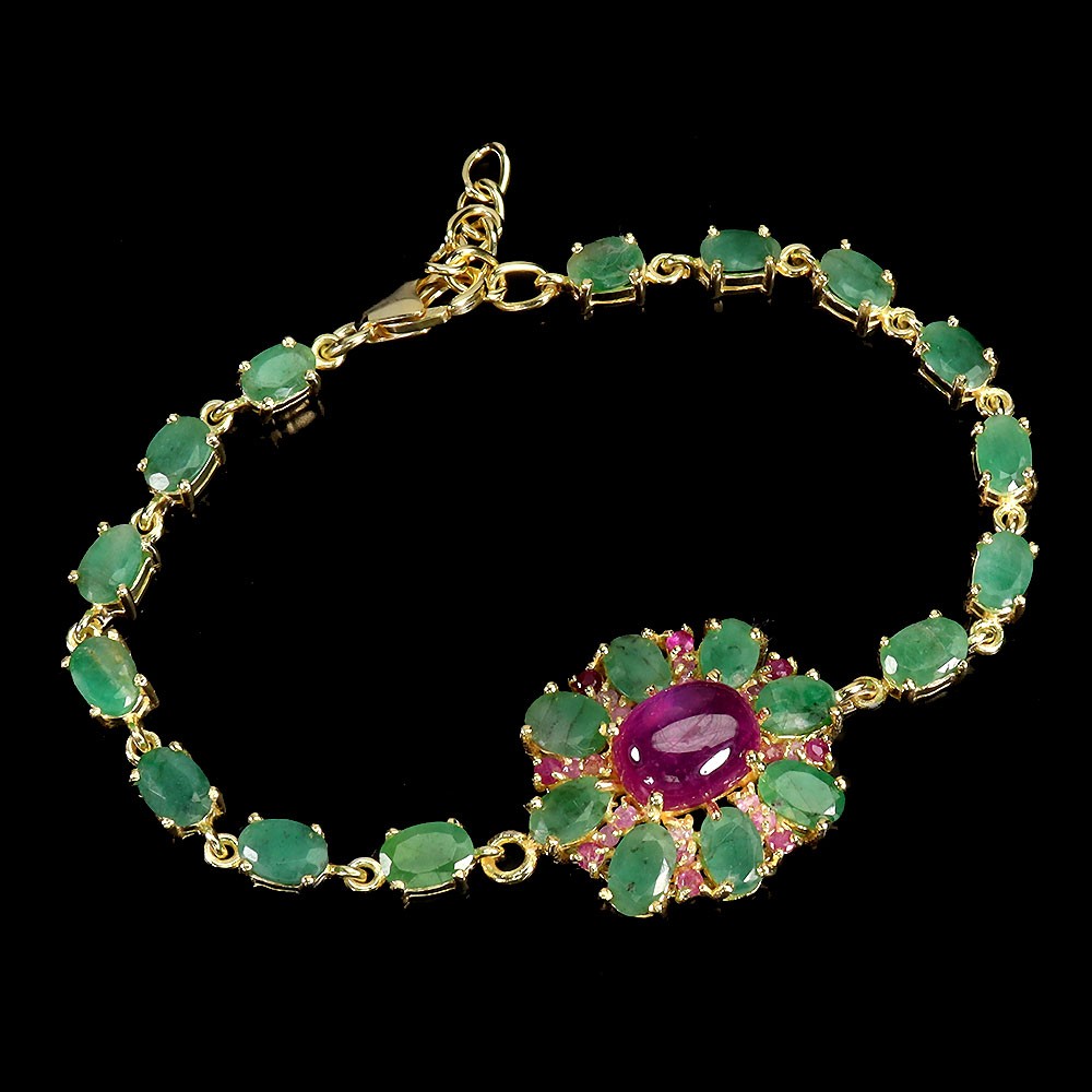 925 Sterling Silver Bracelet Oval Ruby 10x8mm Emerald Gemstone Jewelry 7inches