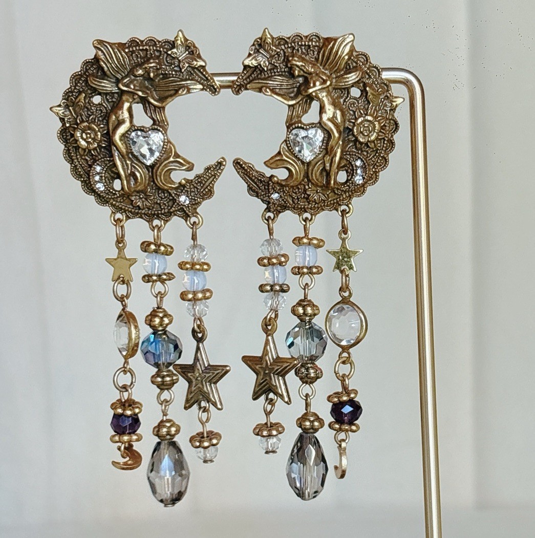 Boho Statement Gold Dangle Earrings Crystal Tassel Drop Party Gift