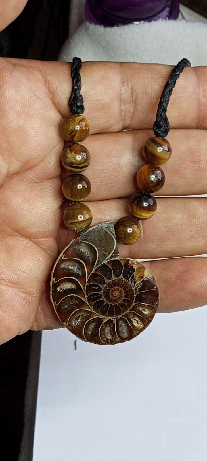 Fossil Ammonite Handmade Adjustable and Hand Braided Necklace