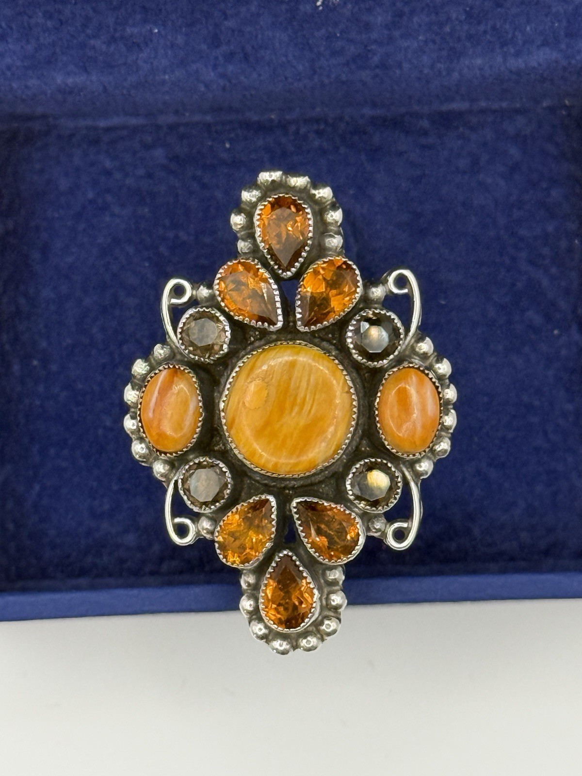 Leo Feeney Southwestern Style Ring Sterling Silver Spiny Oyster Gemstones Size 9