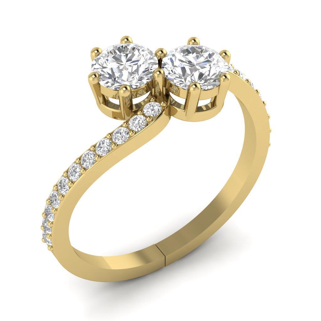 Lab Grown Diamond VS1 F 1.45Ct Forever Us 2 Stone Engagement Ring 14K Solid Gold