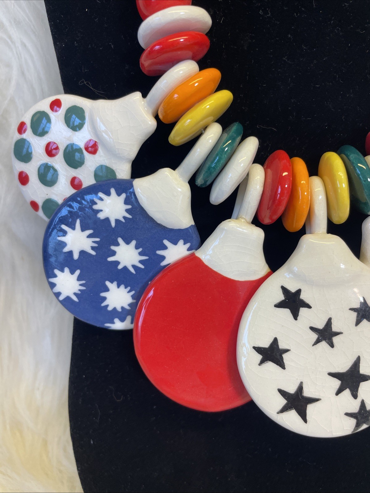 VINTAGE RUBY Z CANDICE LOHEED CERAMIC 80-90”s NECKLACE Ornaments Balloons Clown