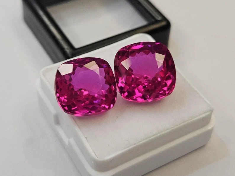 20-22 Ct Pair Certified Natural Ceylon Pink Sapphire Cushion Loose Gemstone Cut