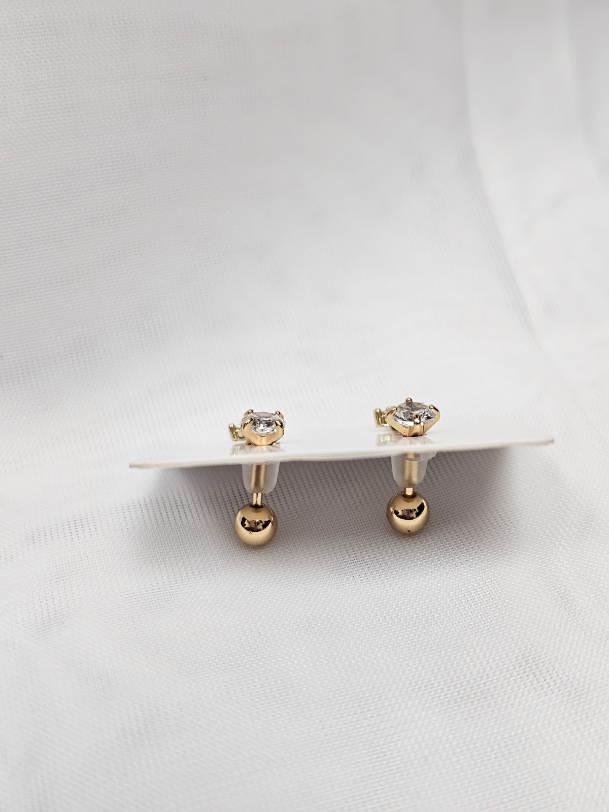 Gold Tone Clear Crystal Rhinestone Cross Dangle Stud Earrings Butterfly Back