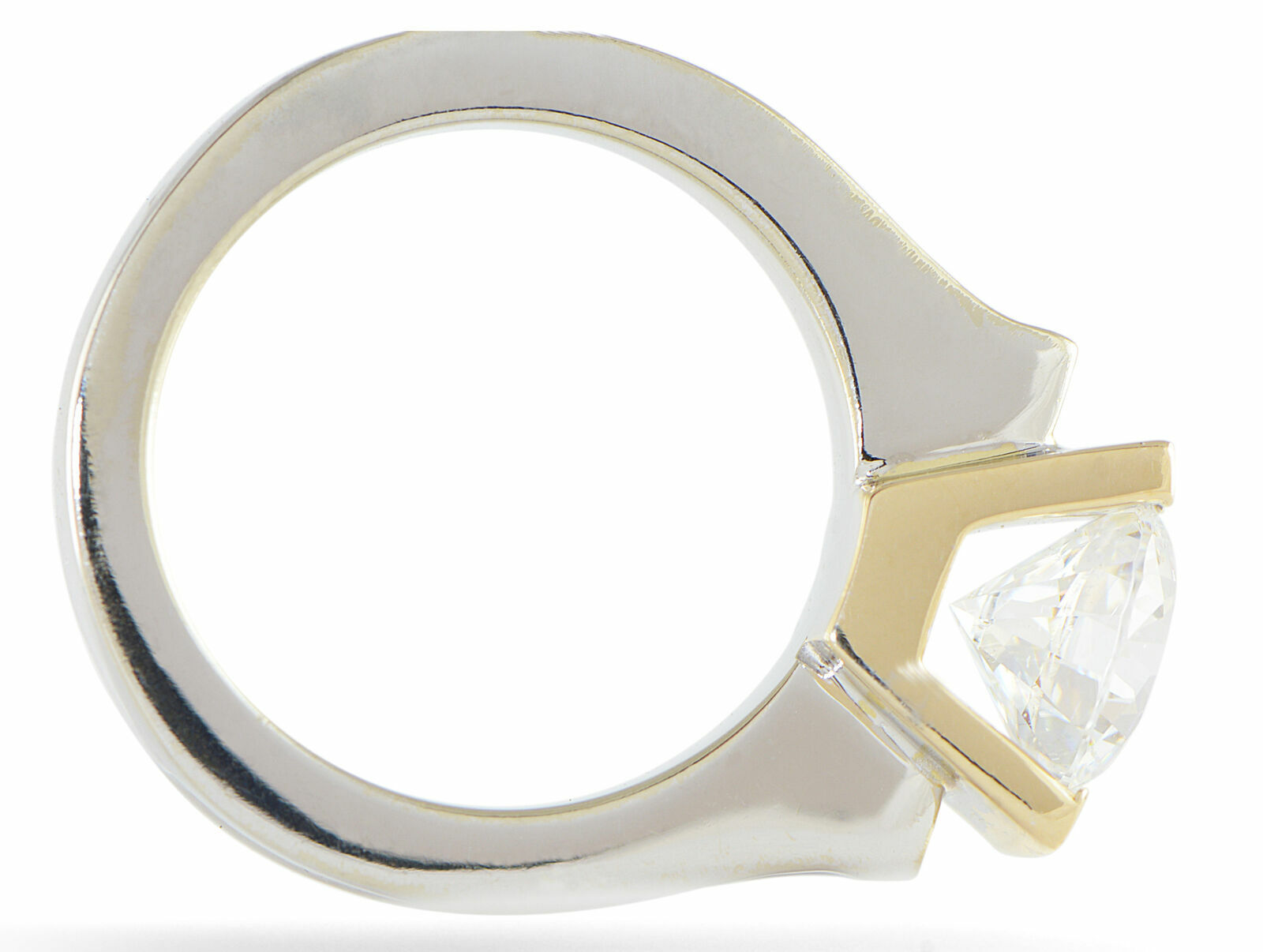 Tension Set Round Semi-Mount Engagement Ring 14k White/Yellow Gold Channel SZ6.5
