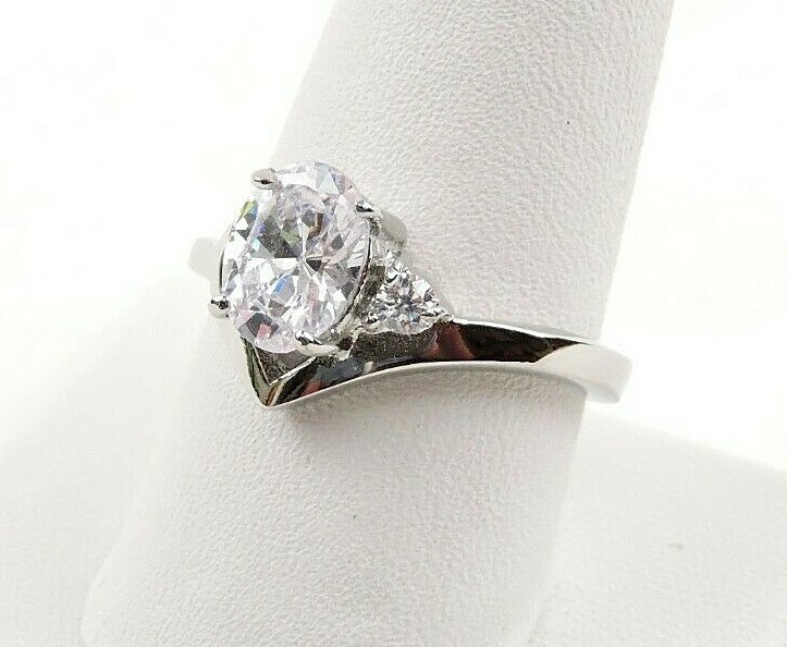 Stainless Steel 2.56 cttw Oval And Round Cubic Zirconia Ring