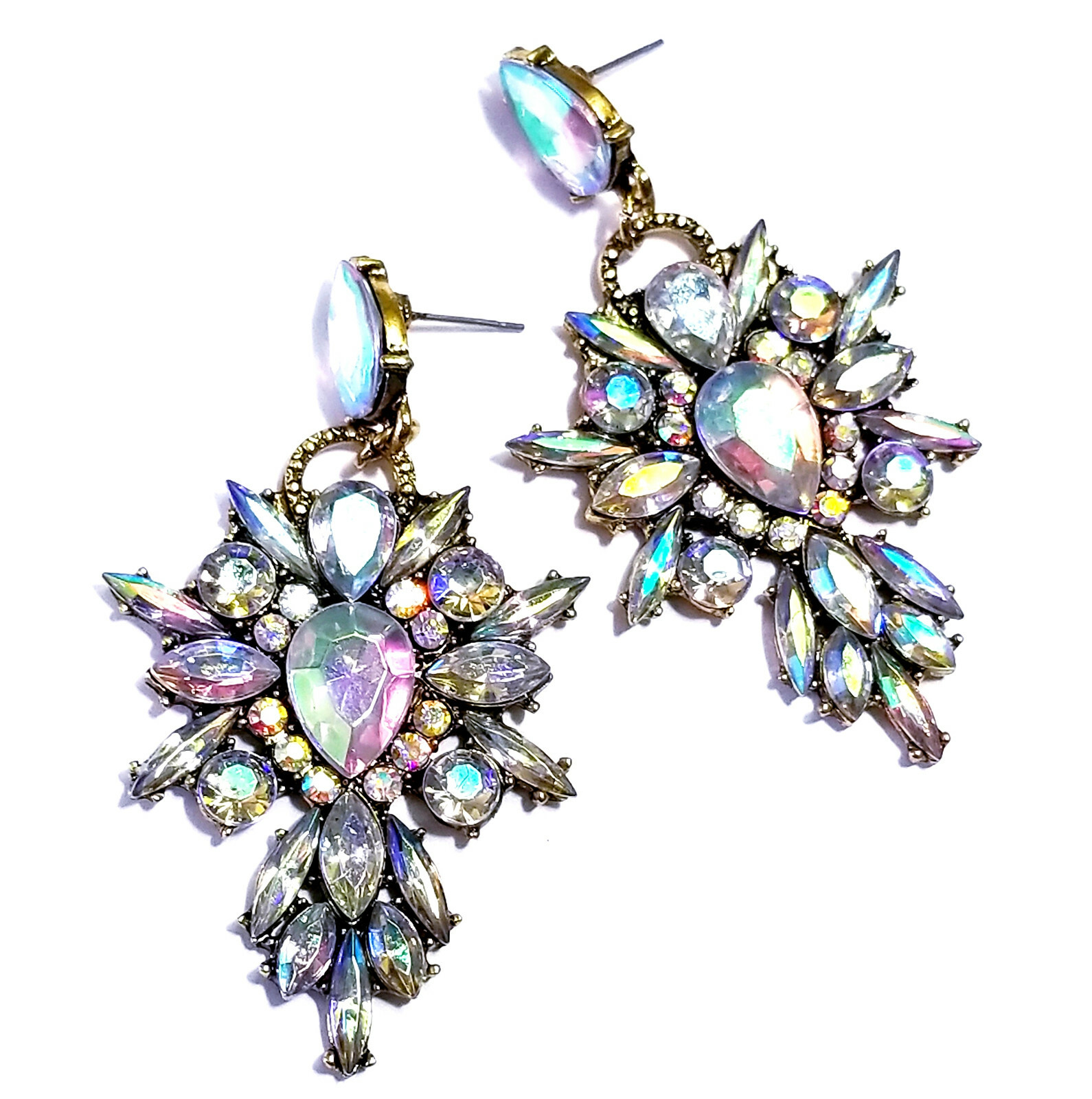 Chandelier Earrings AB Rhinestone Crystal 2.8 in