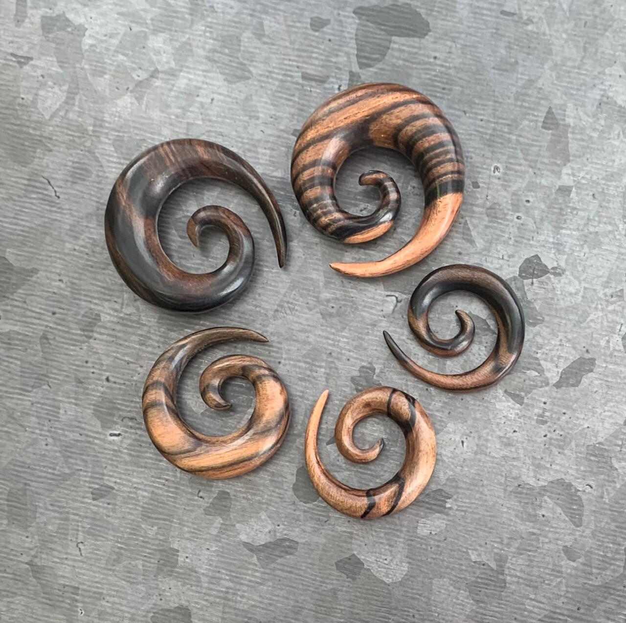 PAIR Ebony Wood Spiral Tapers Organic Plugs Tunnels Earlets Gauges