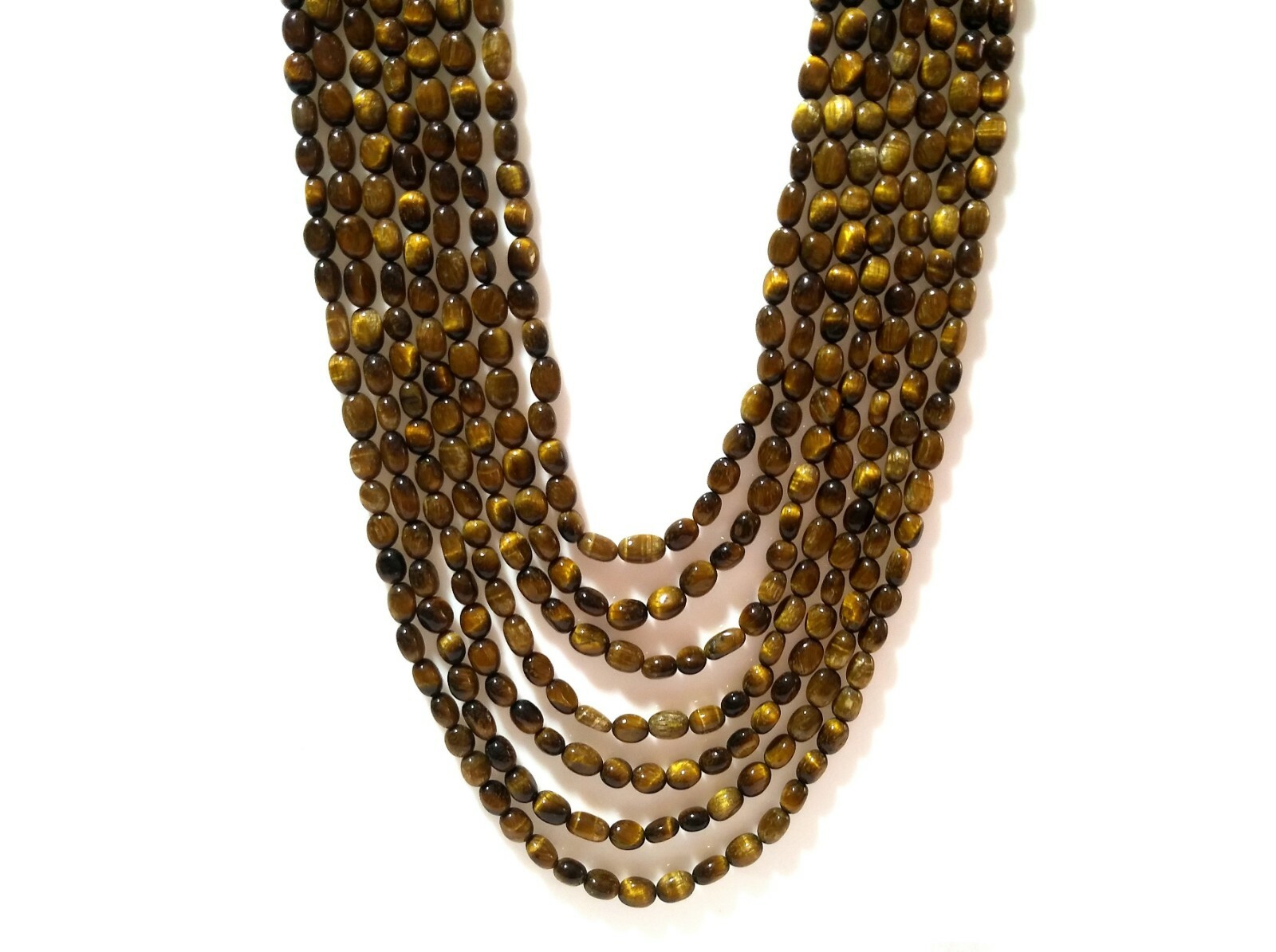 16″-20″inch Necklace Natural Tiger’s Eye Oval Smooth 5×7-6x8mm Necklace Beads