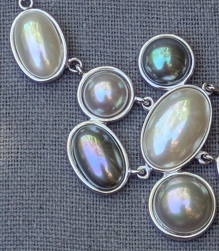 Majorica M Multicolor Faux Mabe Pearl 925 Sterling Silver Necklace 15″ – 17″ D64