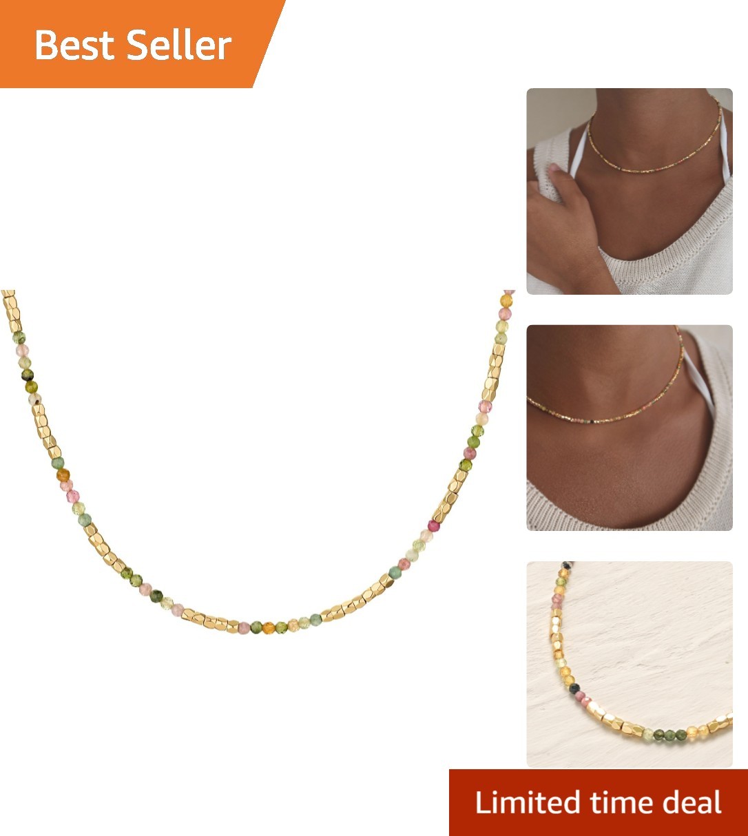 Trendy Handmade Gold Plated Choker – Dainty Tourmaline Bead Layering Necklace
