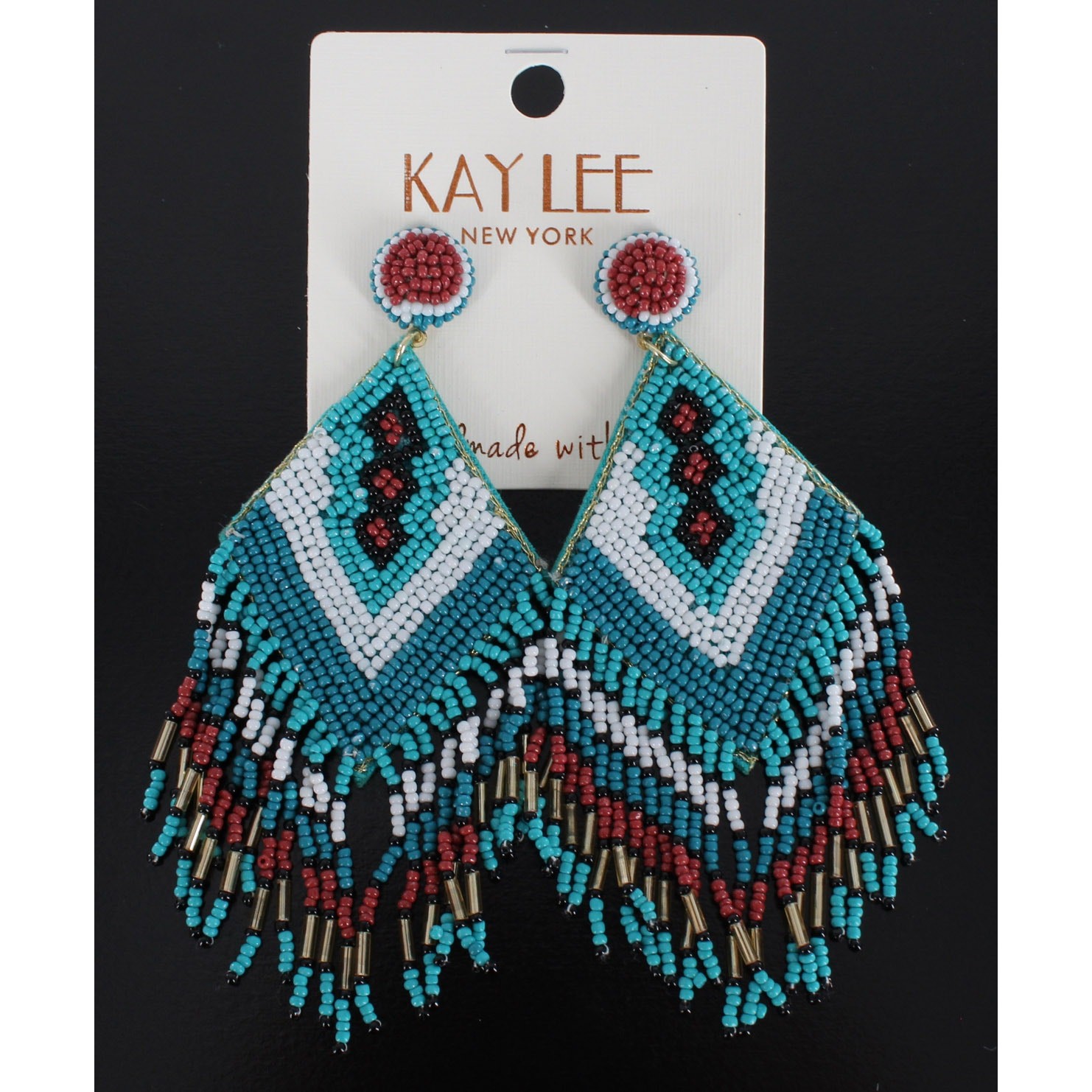 Kay Lee Boho Seed Bead Beaded Turquoise Statement Earrings #OSE9056TQ