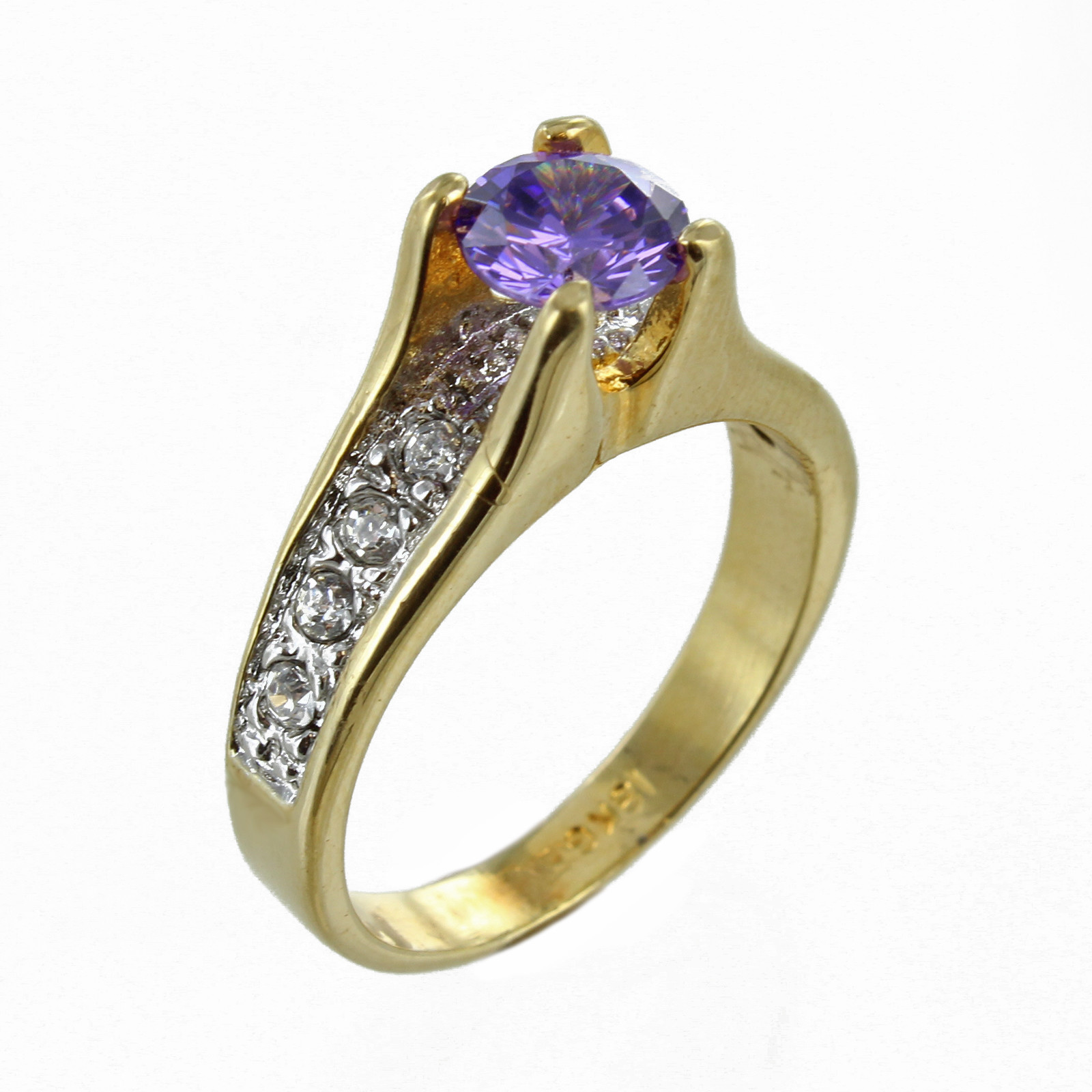 18k Gold Electroplated Amethyst with Cubic Zirconia Pave Ring Sizes 8,7,5