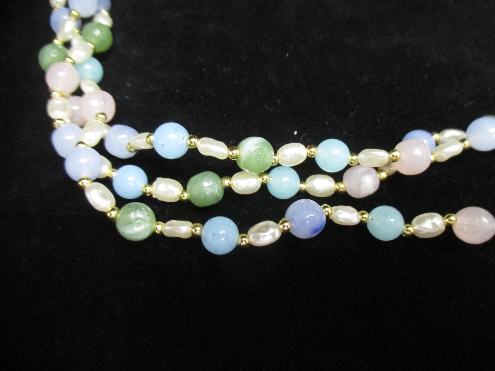 70/80’s Costume Jewelry, Pastel 3 Strand Beaded Necklace & 2 Pair Clip Earrings