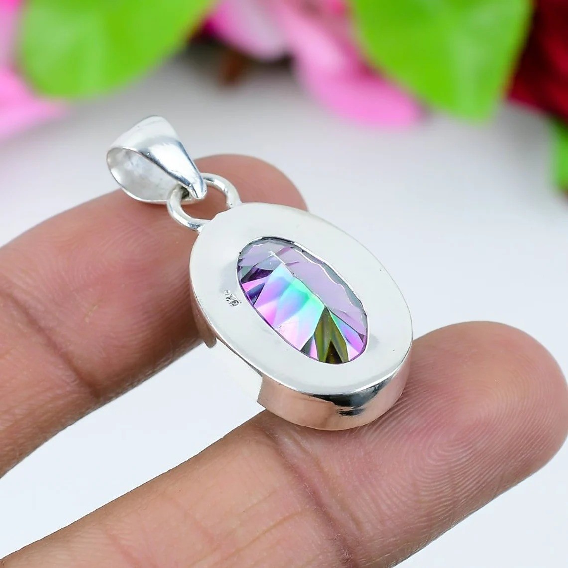 Mystic Topaz Gemstone Pendant 925 Sterling Silver Handmade Jewelry For Gift