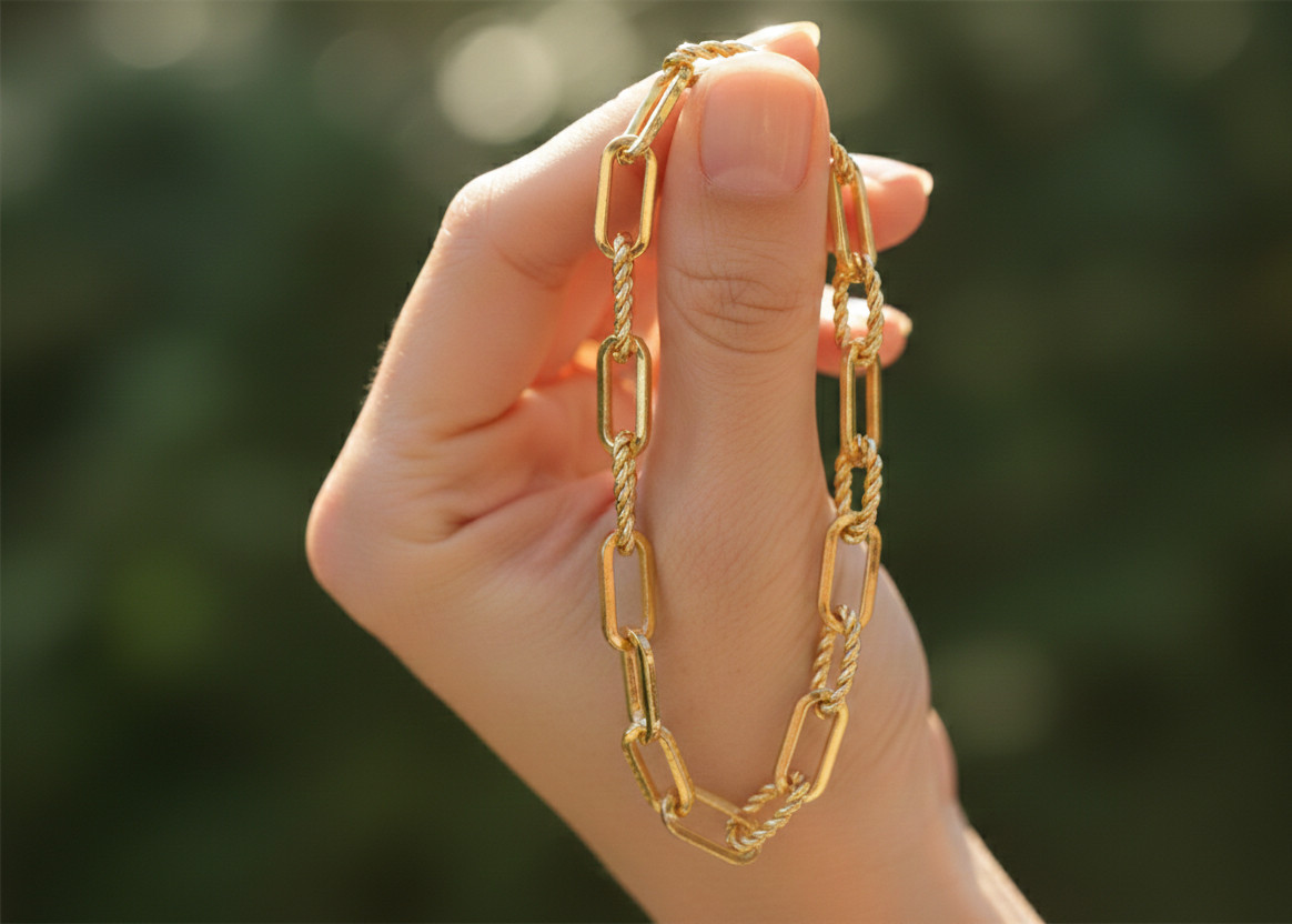 Stylish 14K Gold Plated Bracelet Set | Designer Paperclip Link Chain Jewelry