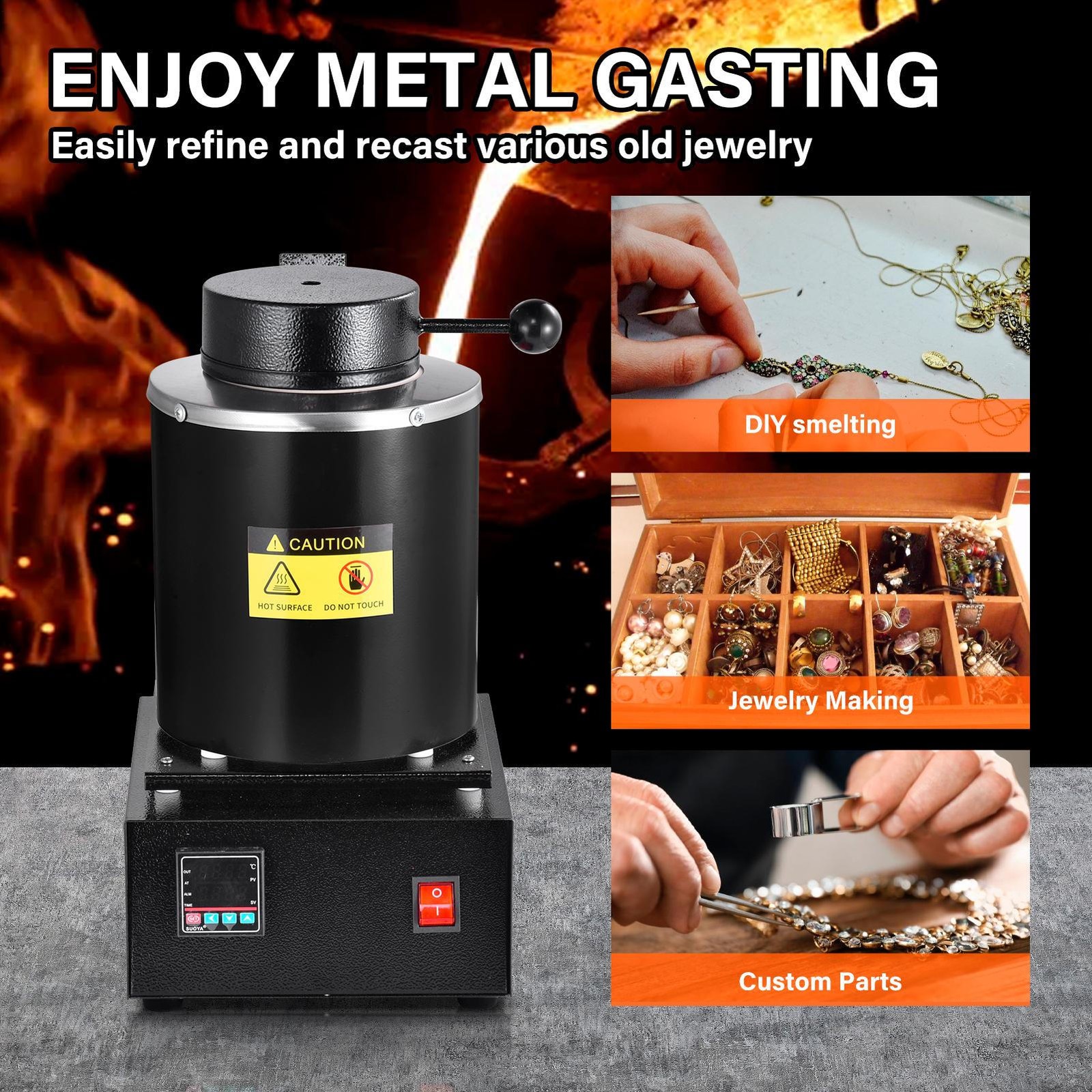 Electric Gold Melting Furnace 1500W with Digital Control and Crucibles