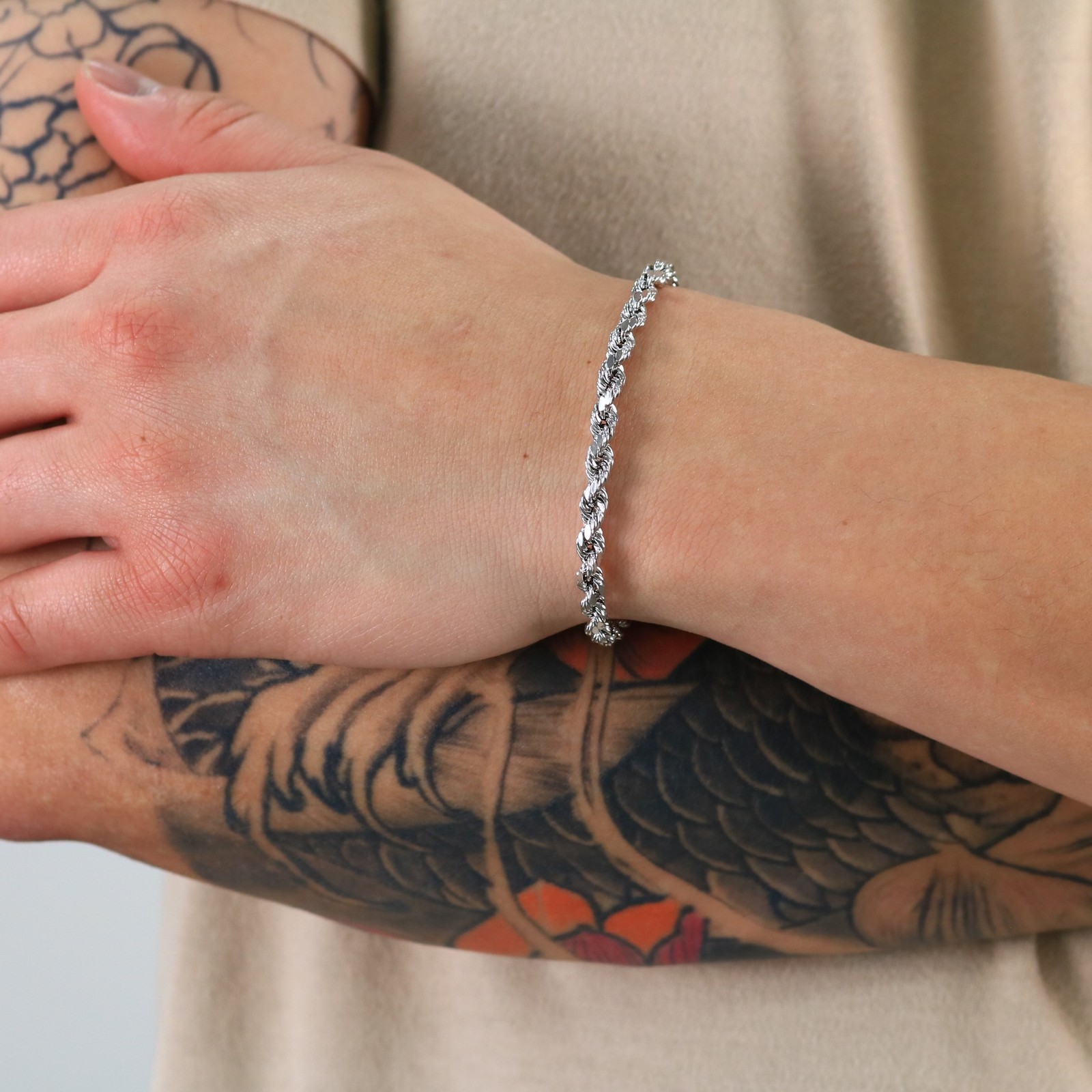 10K White Gold 5mm Diamond Cut Rope Bracelet Mens Womens 7″ 7.5″ 8″ 8.5″ 9″