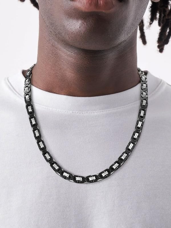 Black Flat Byzantine Chain 8mm 20 inch Stainless Steel Necklace Accessories f…