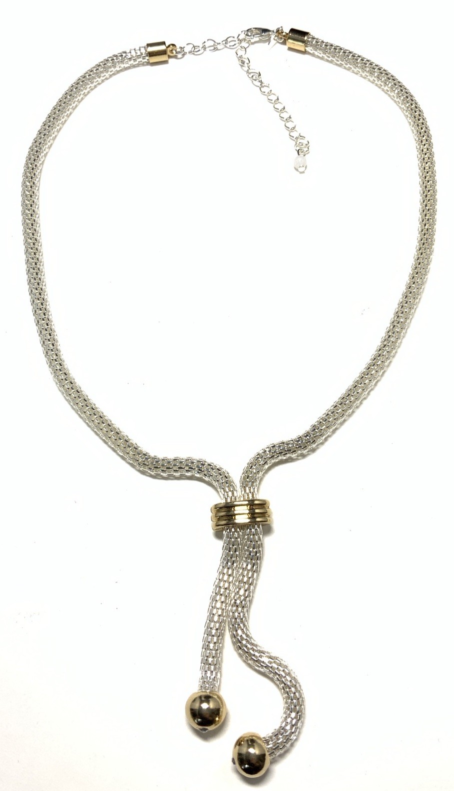 Avon Two Tone Long Mesh Necklace Silvertone 20.5-inches New in Box LW122