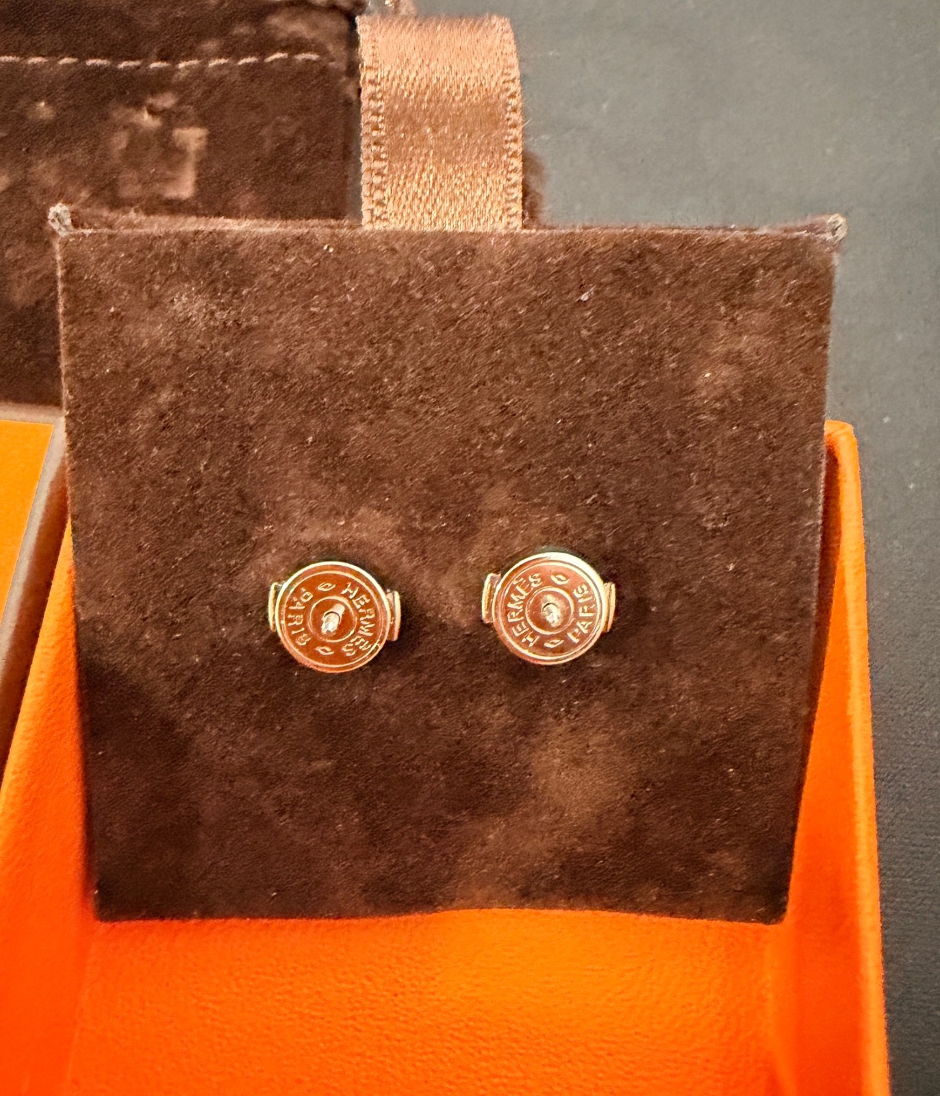 AUTHENTIC Hermes d’H cage earrings silver hardware in YELLOW RARE