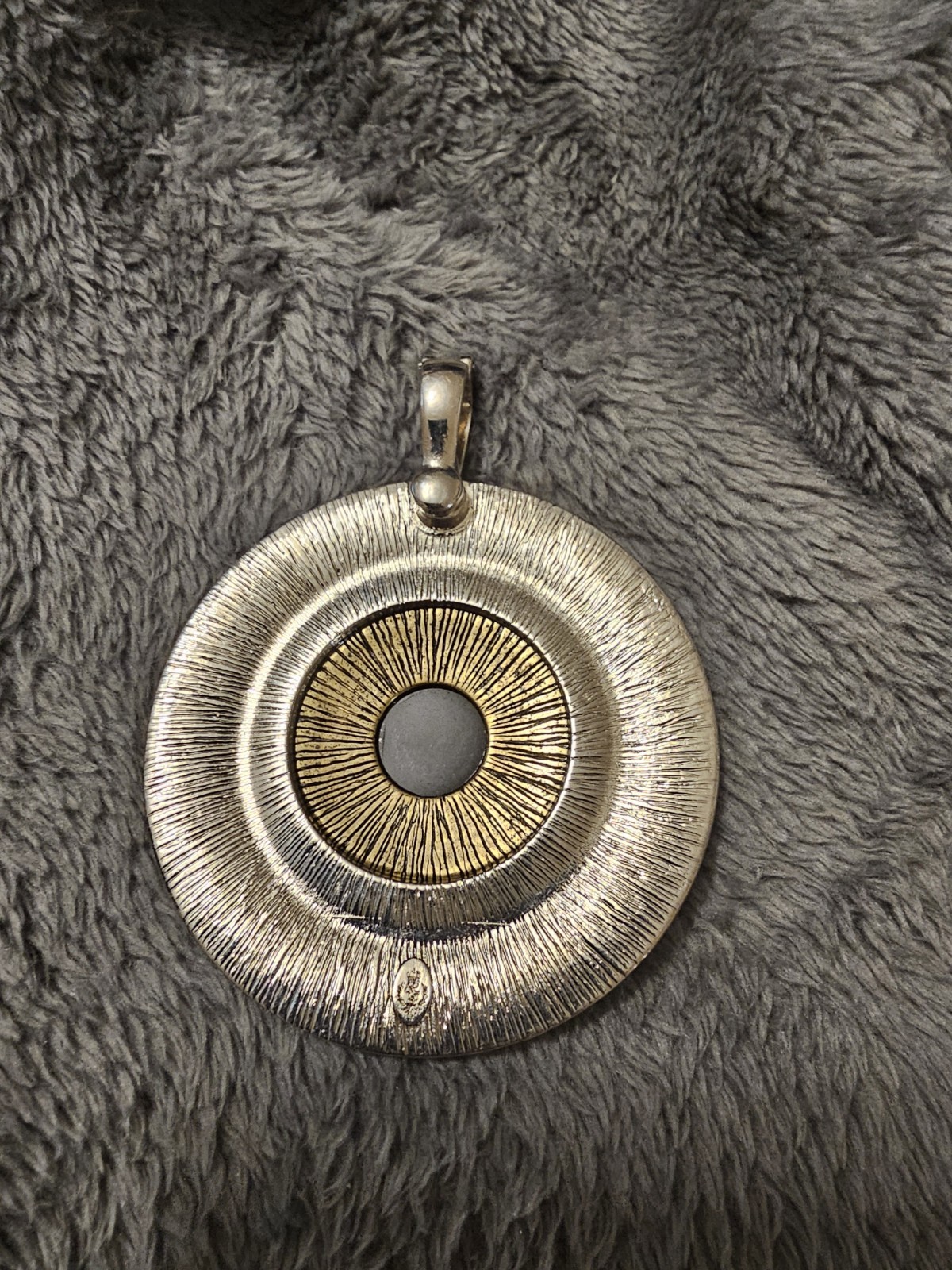 Premier Designs Mesa Enhancer/Pendant Medallion Silver Brass Black Center Stone