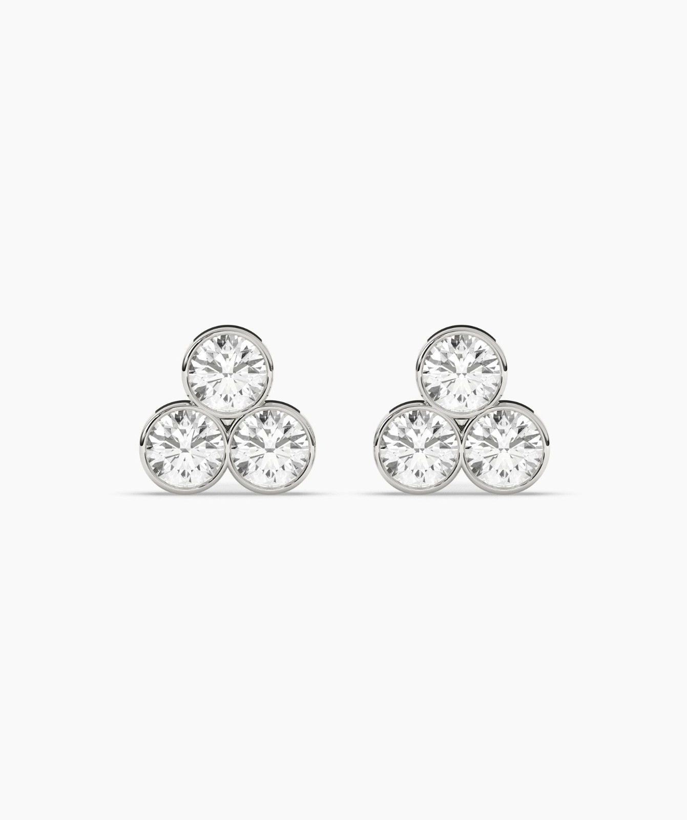 Round Cut Lab Grown Diamond 14K Solid Gold Dainty Trio Bezel Set Stud Earrings
