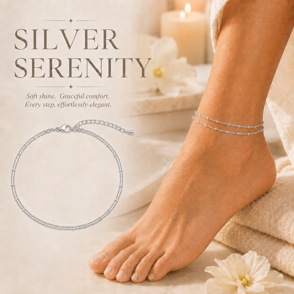 Uxvwez Gold Silver Anklet for Women Dainty Double Layer Chain Adjustable Ankle