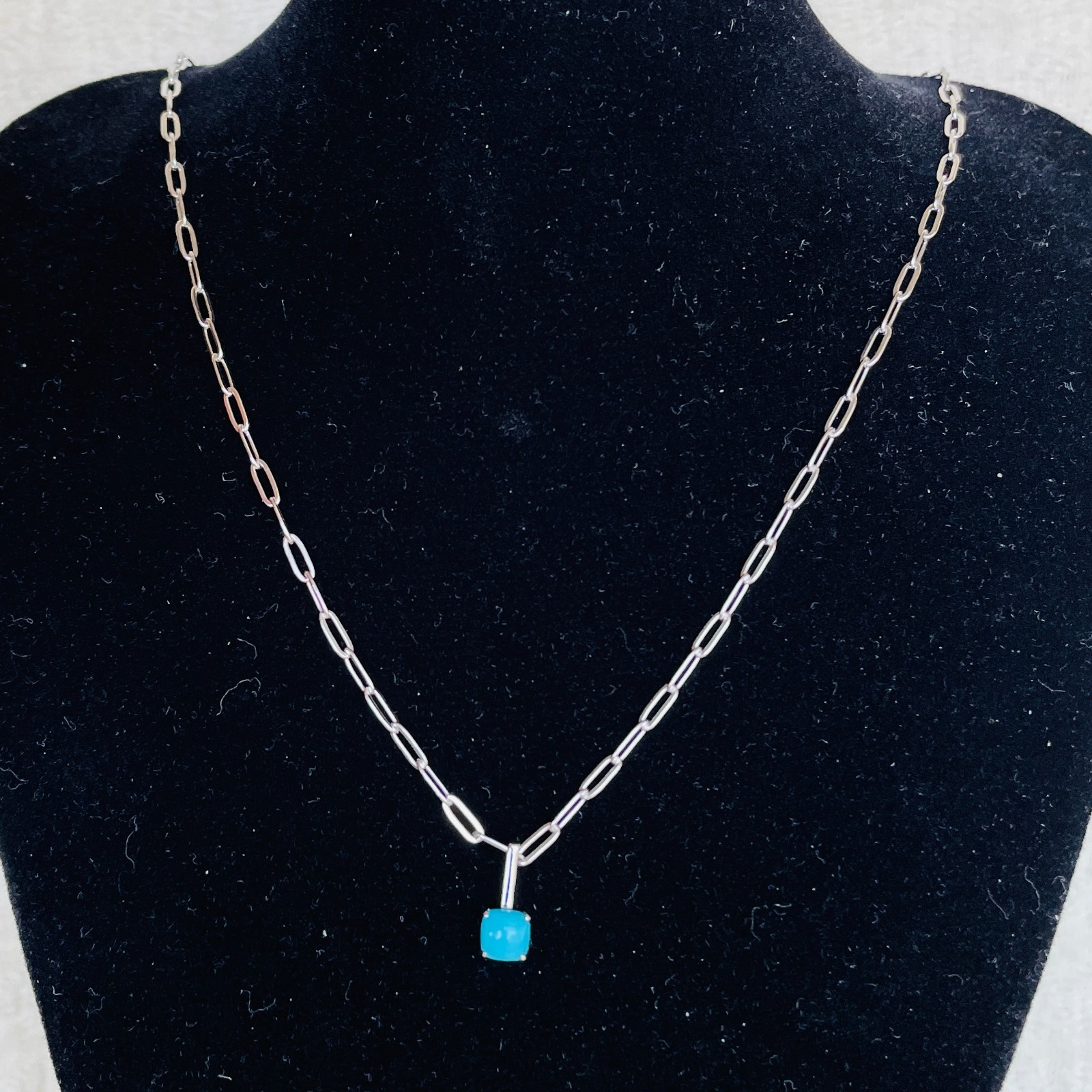 Turquoise Pendant 925 Sterling Silver Paperclip Necklace, 18 to 20 inches – NEW!