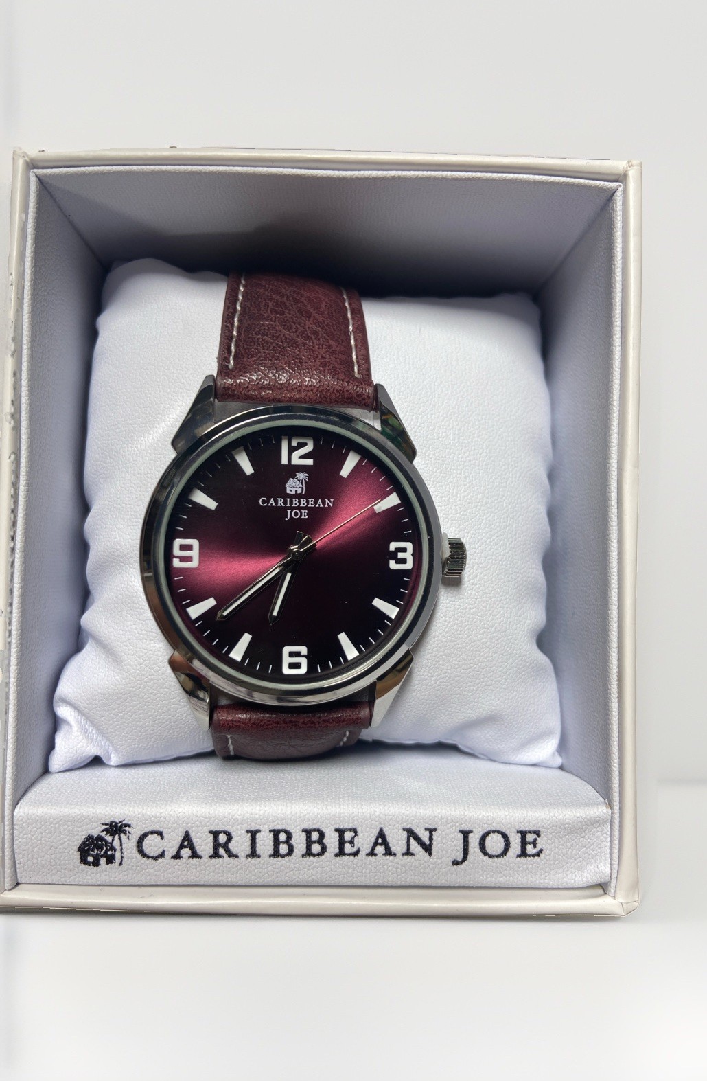 Mens Caribbean Joe Silver-Tone Burgundy Dial Watch – CJ7158SL