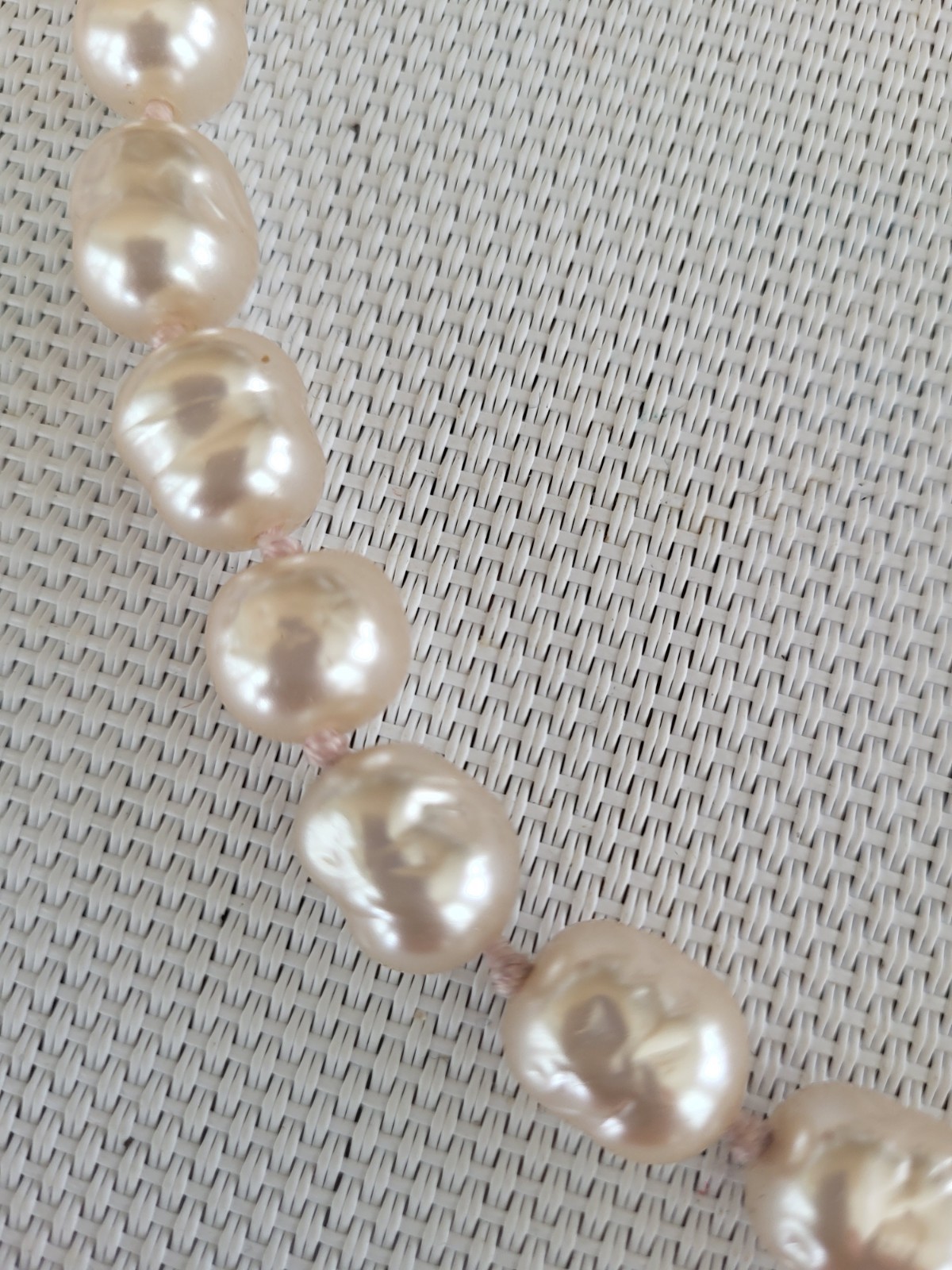 Vintage Signed Les Bernard Baroque Faux Pearls Cream Hand Knotted 29”Necklace