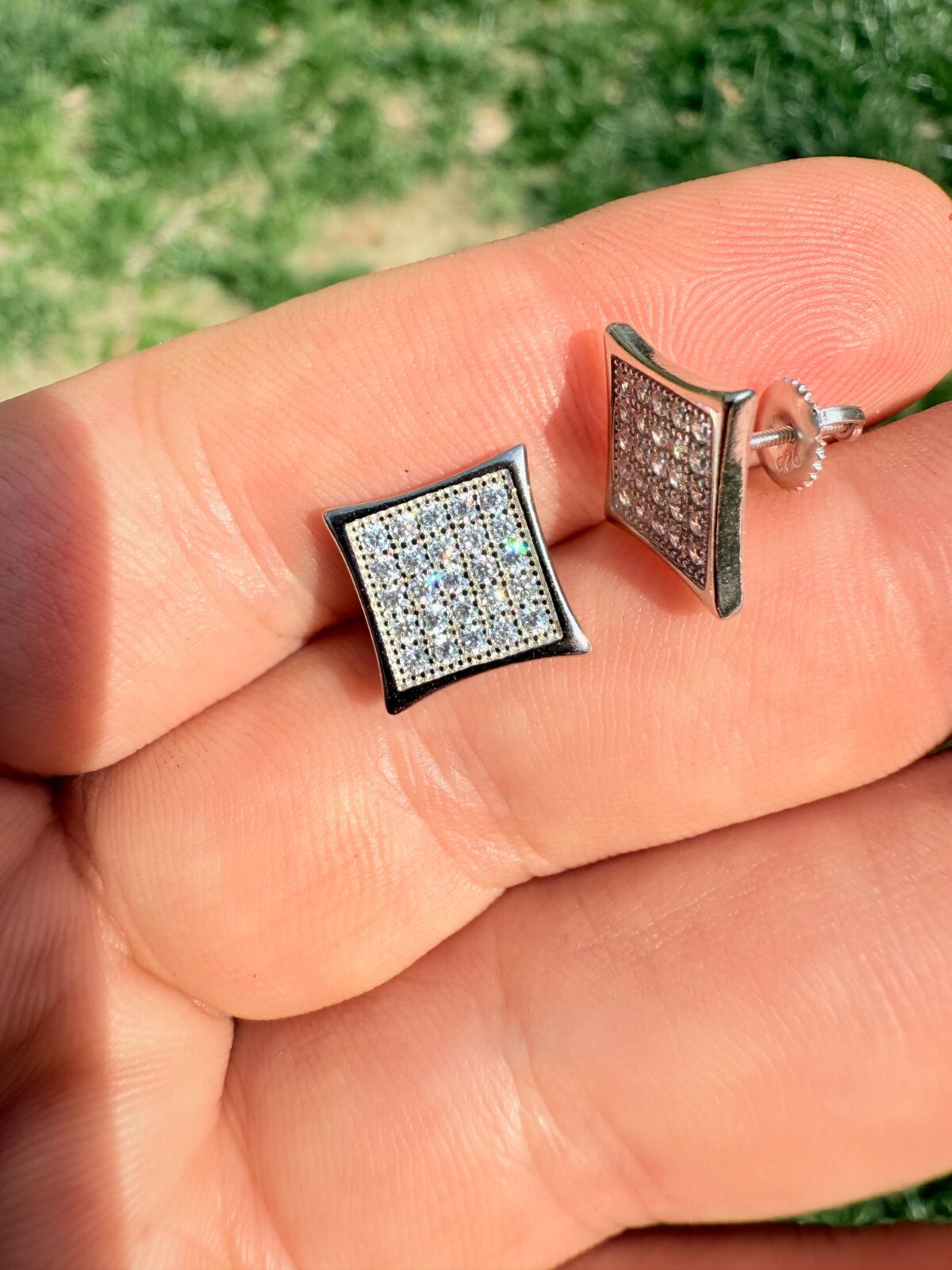 Real 925 Sterling Silver Kite Earrings Iced CZ Screwbacks 11mm – WHOLESALE DEAL